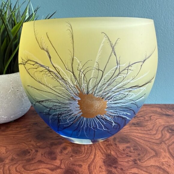 Vintage Herner Vase Hand Painted Royal Peacock Feathers Frosted Germany - Picture 2 of 12